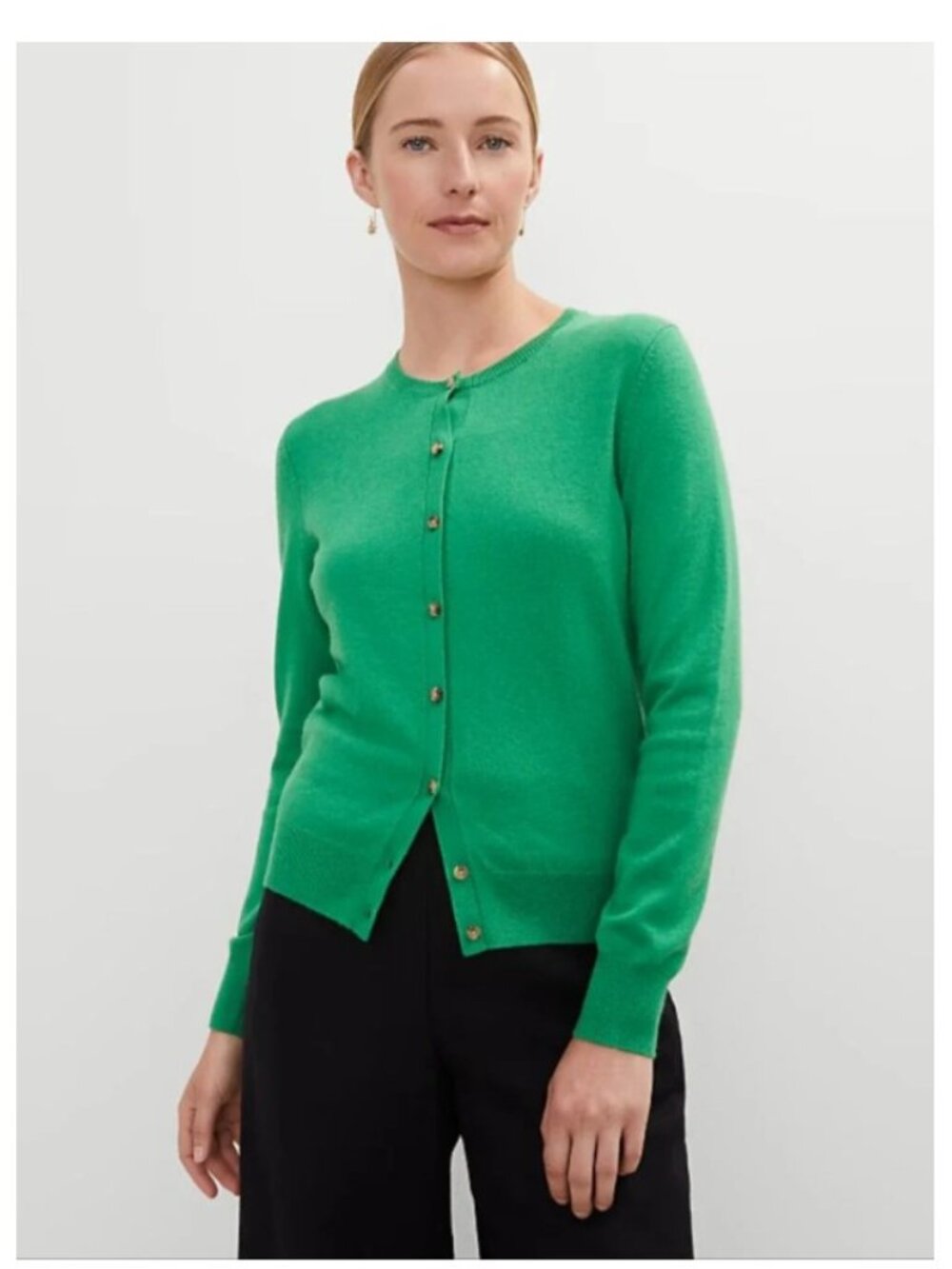 Ann Taylor Emerald Green Cotton Blend Button Down Cardigan Crew Neck Size S NEW